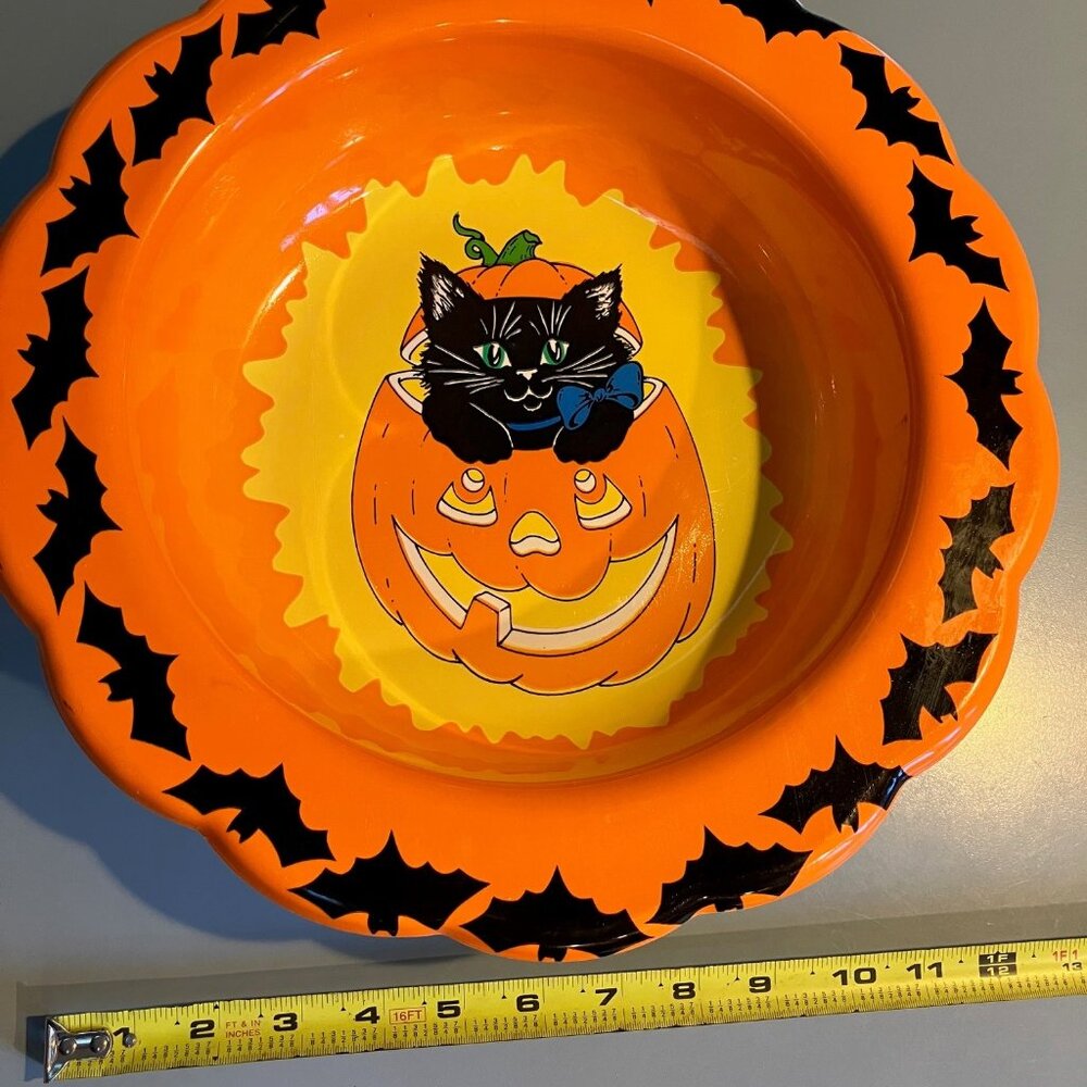 Vintage Berman Industries Halloween Black Cat JackoLantern Serving Bowl